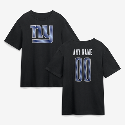 New York Giants  Metallic Mascot Personalized Name & Number T-Shirt - Black