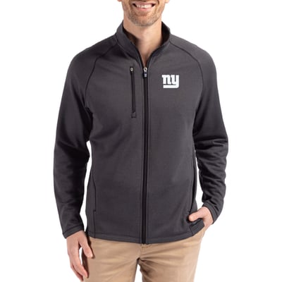 New York Giants Cutter & Buck Peshastin Eco Fleece Recycled Raglan Tri-Blend Full-Zip Jacket -  Heather Black