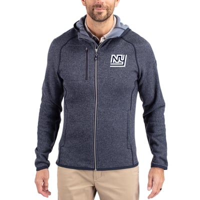  New York Giants Cutter & Buck Throwback Mainsail Sweater-Knit Full-Zip Hoodie - Heather Navy