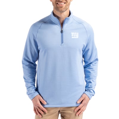 New York Giants Cutter & Buck Peshastin Eco Fleece Recycled Raglan Quarter-Zip Top - Powder Blue