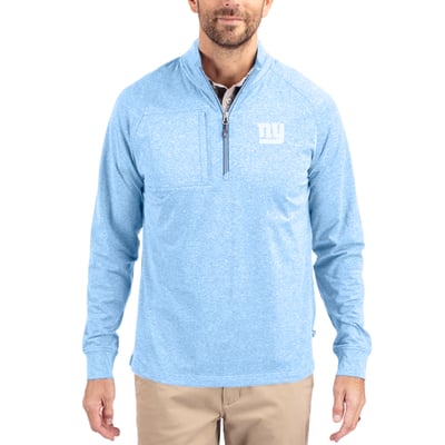  New York Giants Cutter & Buck Raglan Adapt Eco Knit Heather Quarter-Zip Top - Powder Blue