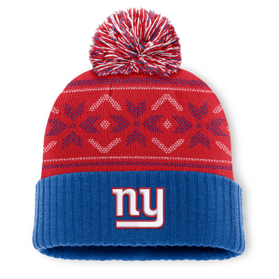 New York Giants Fanatics Snowday Cuffed Knit Hat with Pom - Royal/Red