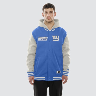 New York Giants New Era Full-Snap Fleece Hooded Jacket - Royal/Cream
