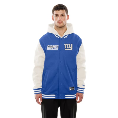 New York Giants New Era Full-Snap Fleece Hooded Jacket - Royal/Cream