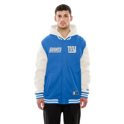 New York Giants New Era Full-Snap Fleece Hooded Jacket - Royal/Cream