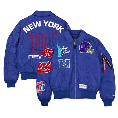 New York Giants New Era x Alpha Industries MA-1 Full-Zip Bomber Jacket - Royal