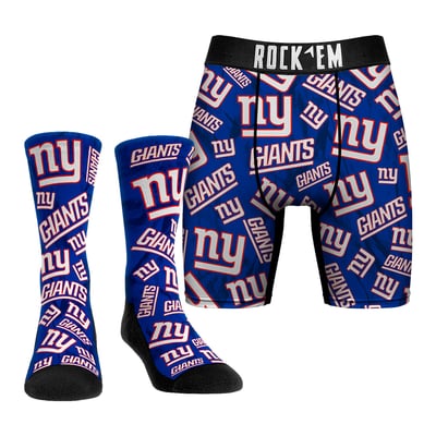  New York Giants Rock Em All-Over Logo Underwear and Crew Socks Combo Pack - 