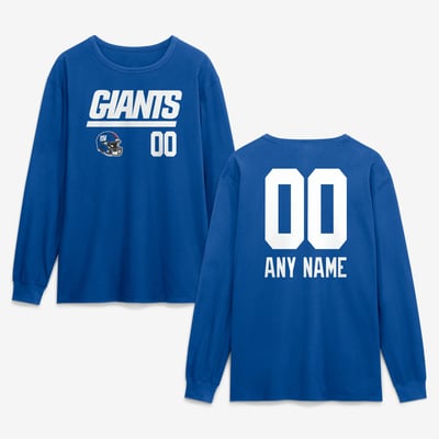 New York Giants  Touchdown Wordmark Personalized Name & Number Long Sleeve T-Shirt - Royal
