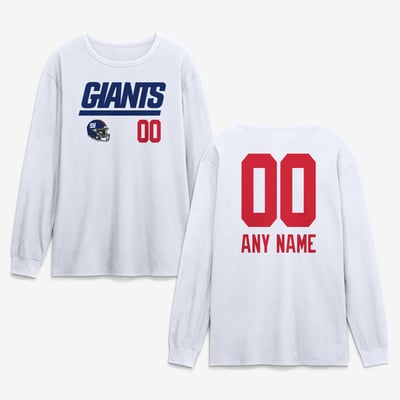 New York Giants  Touchdown Wordmark Personalized Name & Number Long Sleeve T-Shirt - White