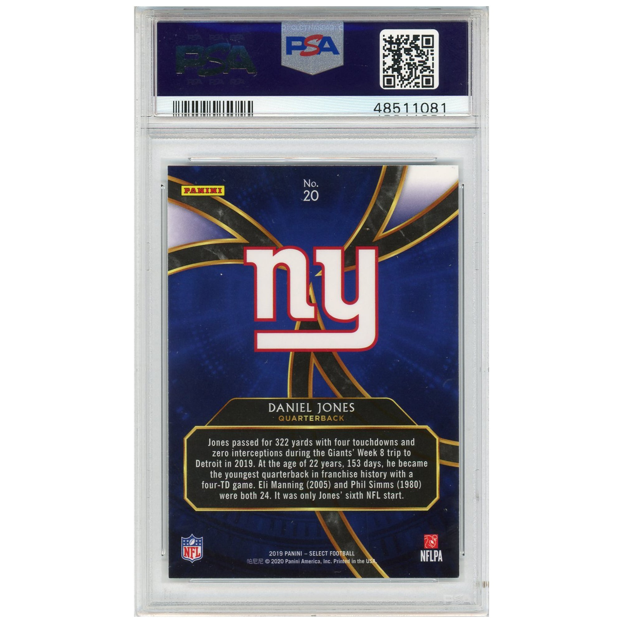 New York Giants Daniel Jones 2019 Panini Select Rookie Phenomenon