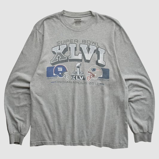 Super Bowl XLVI Reebok 2012 Long Sleeve T-shirt - Heather Gray - M by Fanatics Real Vintage
