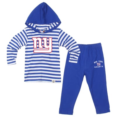  New York Giants Wes & Willy Toddler Stripe Hooded Long Sleeve and Pant Set - Royal
