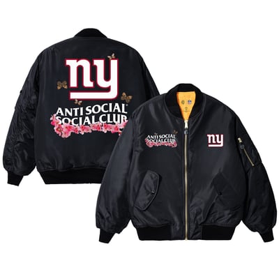 New York Giants AntiSocialSocialClub x NFL MA-1 Full-Zip Blossom Bomber Jacket - Black