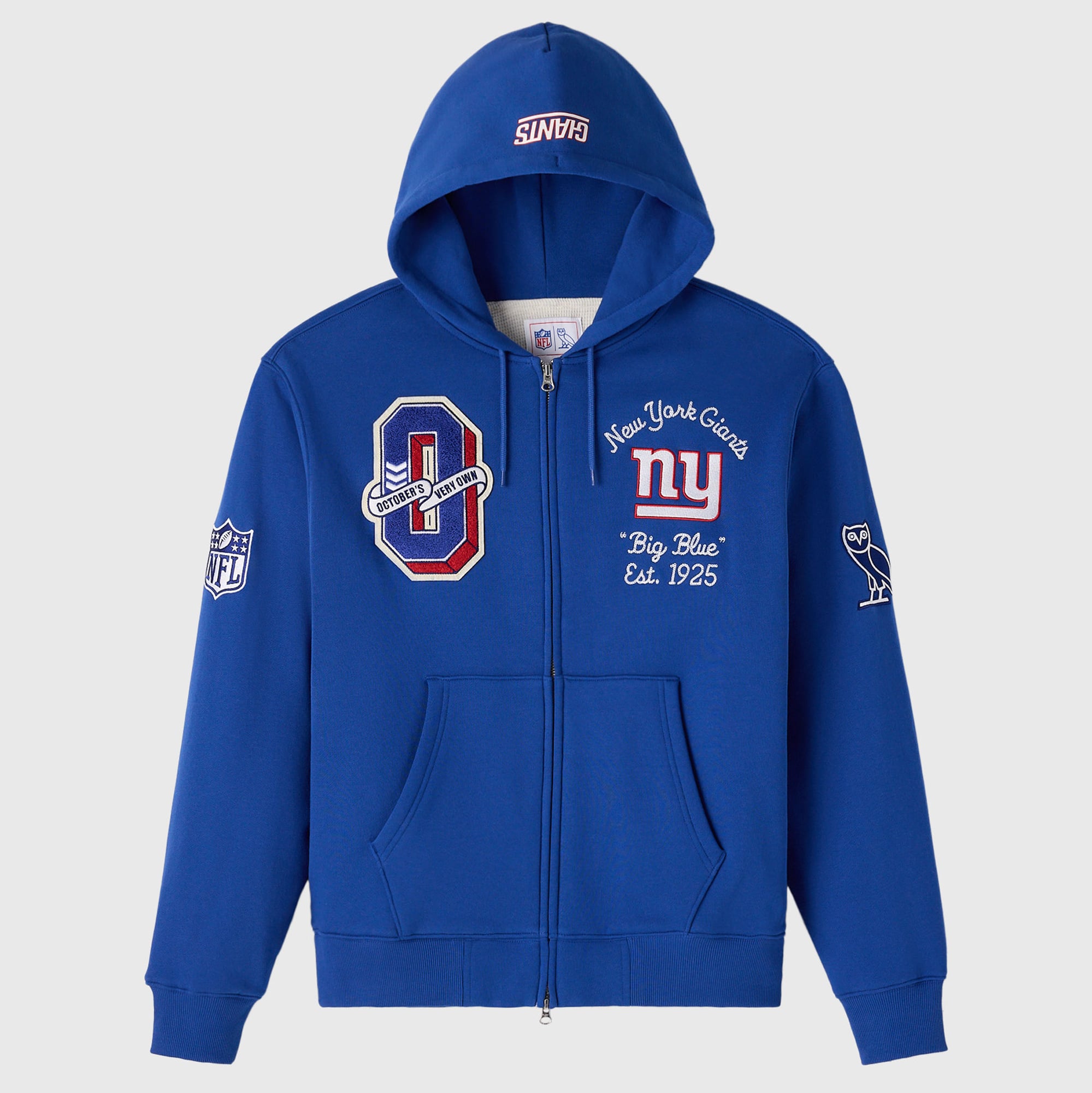 Unisex OVO x NFL Royal New York Giants Full-Zip Waffle-Lined Hoodie