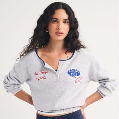 New York Giants Abercrombie & Fitch Women's Merino Wool-Blend Henley Sweater - Heather Gray