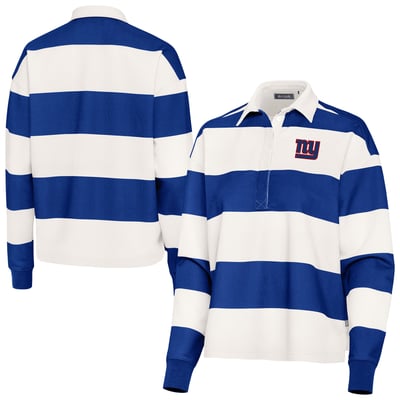 New York Giants Antigua Women's Banner Rugby Long Sleeve Polo - Royal/Cream