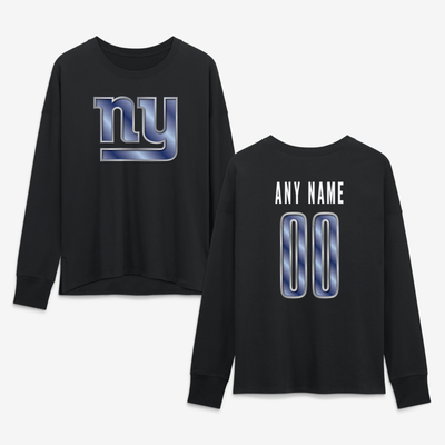 New York Giants Women's Forged Mascot Personalized Name & Number Long Sleeve T-Shirt - Black