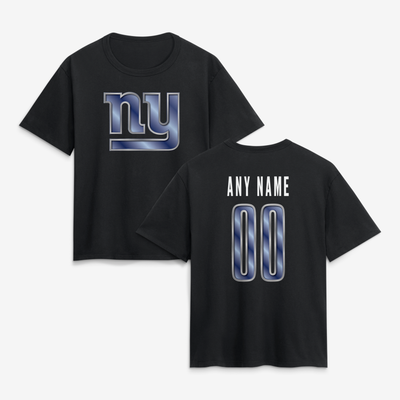 New York Giants Women's Metallic Mascot Personalized Name & Number T-Shirt - Black