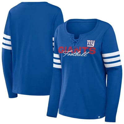 New York Giants Fanatics Women's Plus Size Coverage Scheme Lace-Up Long Sleeve T-Shirt - Royal/White