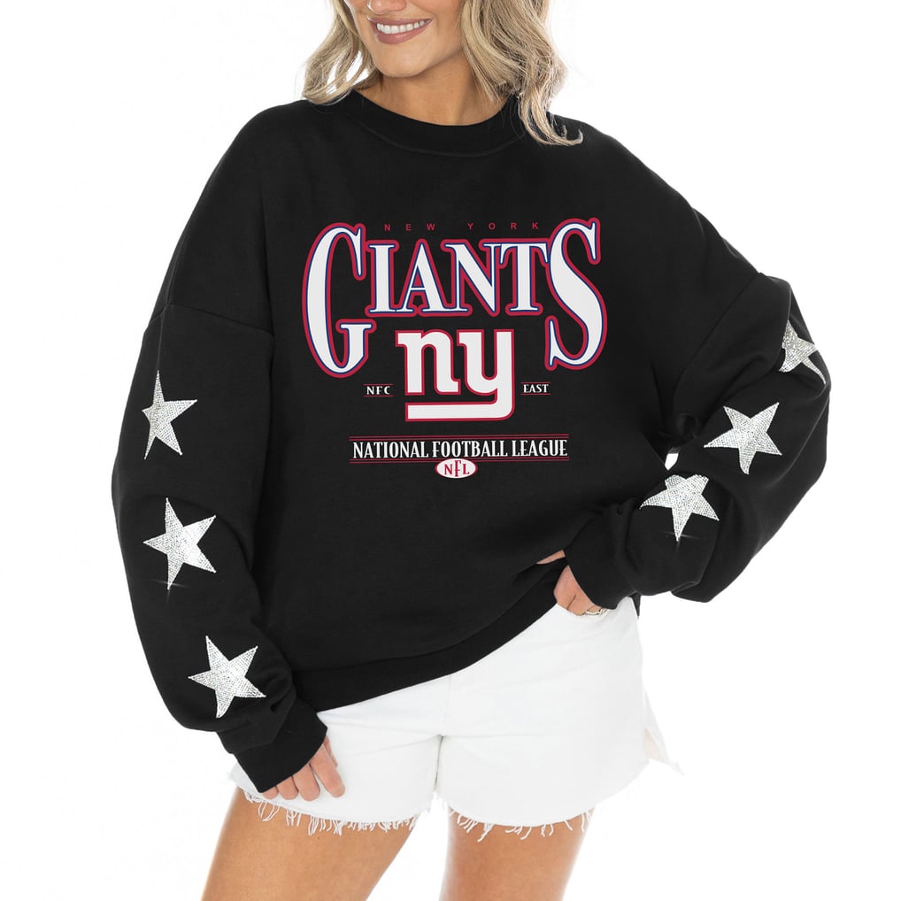 New York Giants Gameday Couture Women's Rhinestone Star Sleeve Settle the Score Oversized Tri-Blend Pullover  - Black
