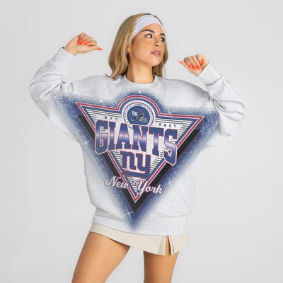 New York Giants Gameday Couture Women's Chasing Victory Rhinestone Spray Oversized Fleece Sweatshirt - Heather Gray