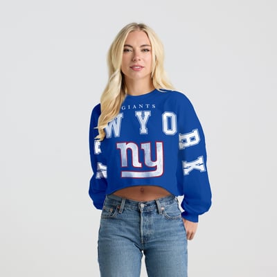 New York Giants Spirit Jersey Women's Cropped Long Sleeve T-Shirt - Royal