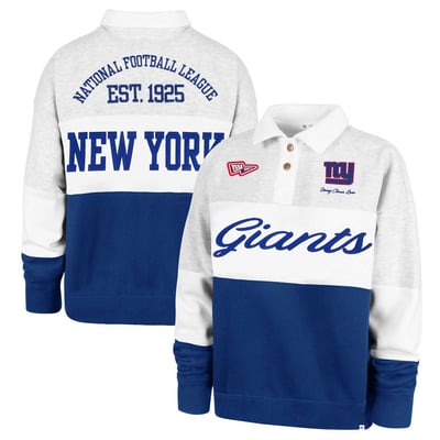 New York Giants Stoney Clover Lane x '47 Women's Cursive Paneled Rugby Fleece Shirt - Gray/Royal