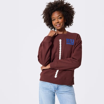  New York Giants Terez Women's Football Stitch Classic Cotton Crew - Brown
