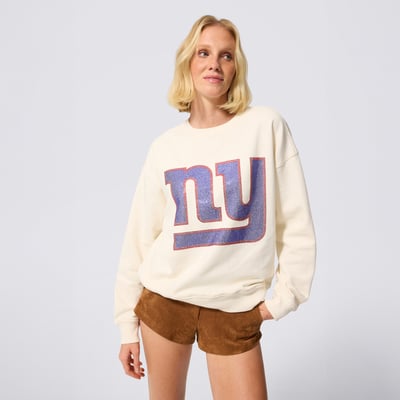  New York Giants Terez Women's Gemstone Logo Crew - Cream