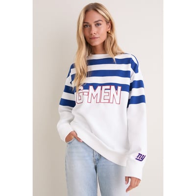 New York Giants Tuckernuck Women's Stripe Sweatshirt - White/Blue