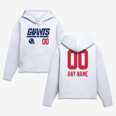 New York Giants Women's Touchdown Wordmark Personalized Name & Number Hoodie - White