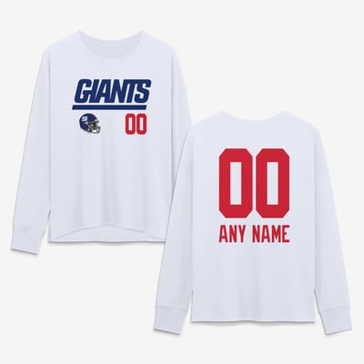 New York Giants Women's Touchdown Wordmark Personalized Name & Number Long Sleeve T-Shirt - White