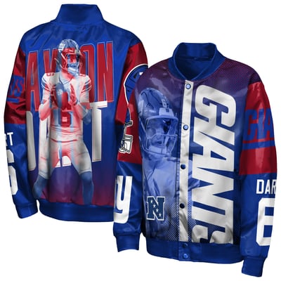 Jaxson Dart New York Giants Outerstuff Youth Legendary Button-Front Satin Jacket - Royal