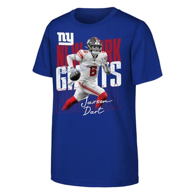 Jaxson Dart New York Giants Outerstuff Youth Legendary Player Card T-Shirt - Royal