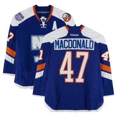 Andrew MacDonald New York Islanders Fanatics Authentic Practice-Used #47 Royal Jersey vs. New York Rangers on January 29, 2014 - Worn During Warm-Ups