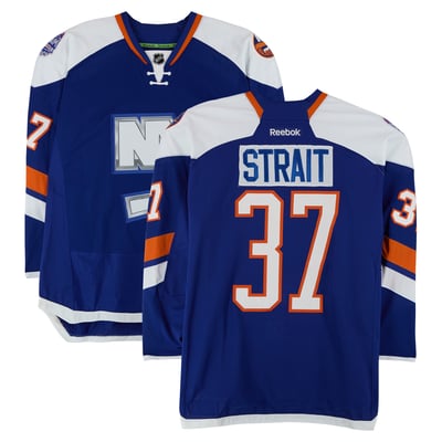 Brian Strait New York Islanders Fanatics Authentic Practice-Used #37 Royal Jersey vs. New York Rangers on January 29, 2014 - Worn During Warm-Ups