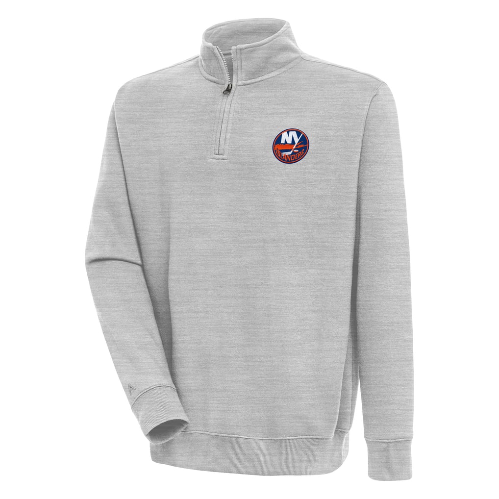  New York Islanders Antigua Victory Quarter-Zip Pullover Top - Heather Gray