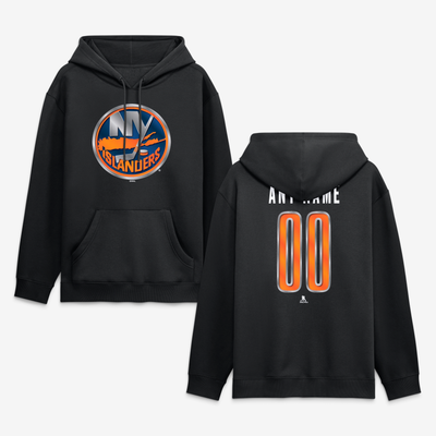 New York Islanders Big & Tall Forged Mascot Personalized Name & Number Hoodie - Black