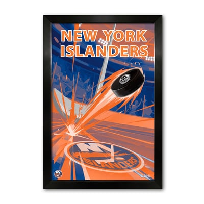 New York Islanders 27" x 39" Framed Hockey Puck Blast Art Print