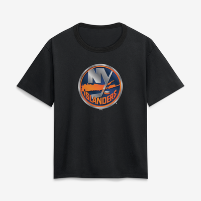 New York Islanders Women's Metallic Mascot T-Shirt - Black