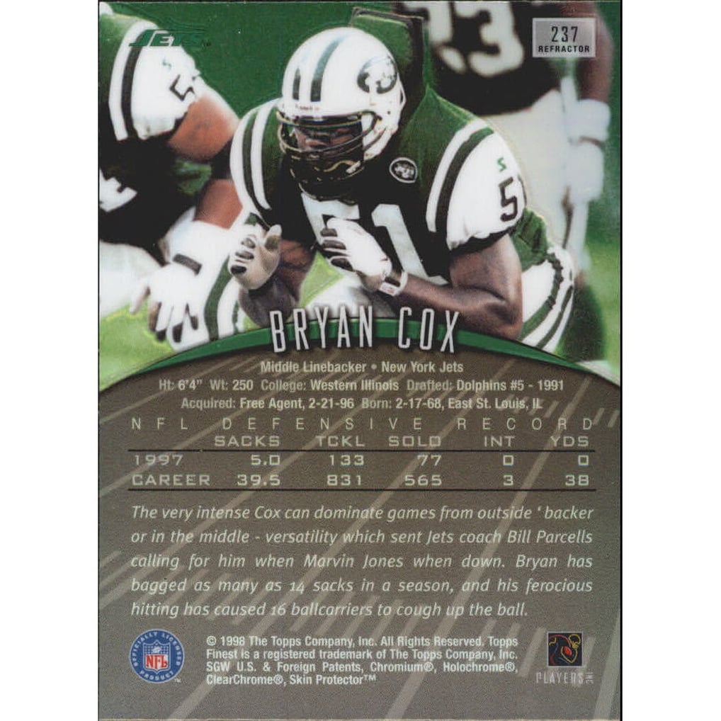 1998 Finest No-Protectors Refractors #237 Bryan Cox