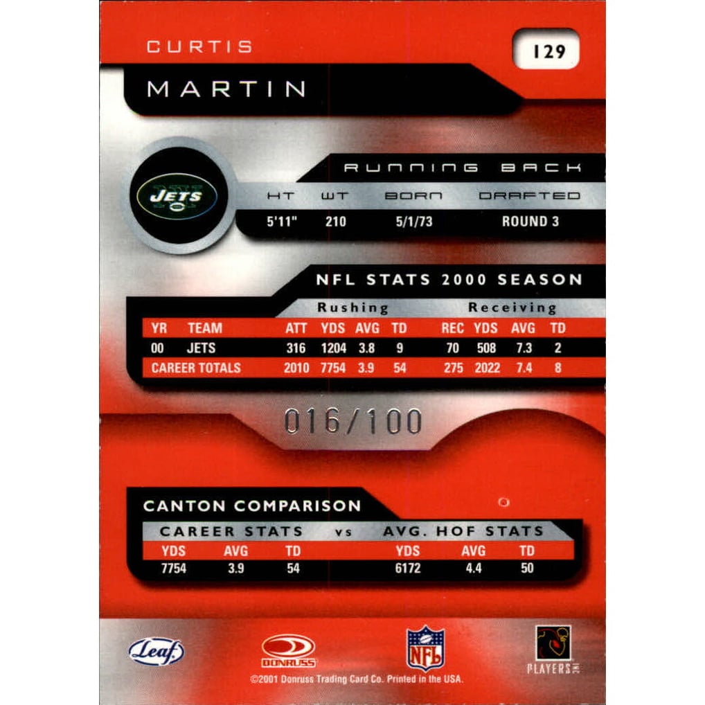 2001 Quantum Leaf Infinity Red #129 Curtis Martin