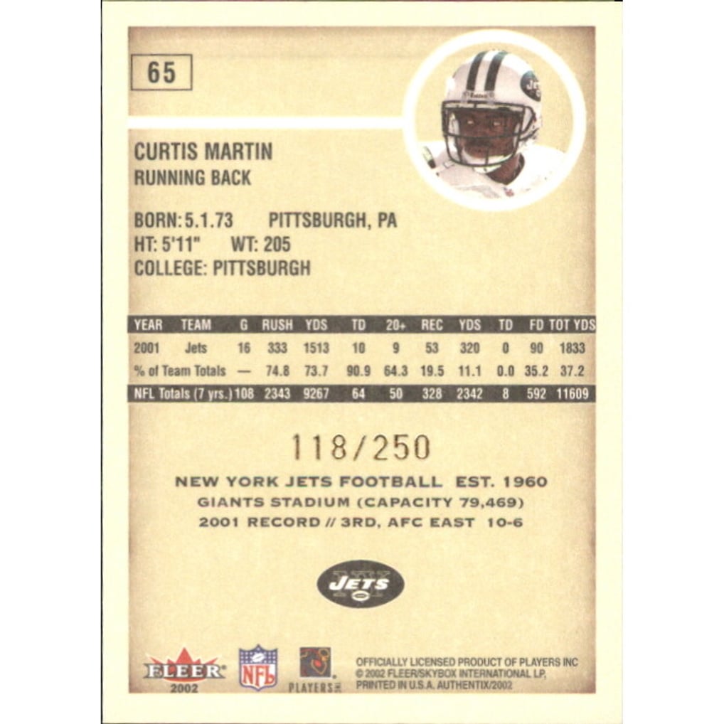 2002 Fleer Authentix Second Row #65 Curtis Martin