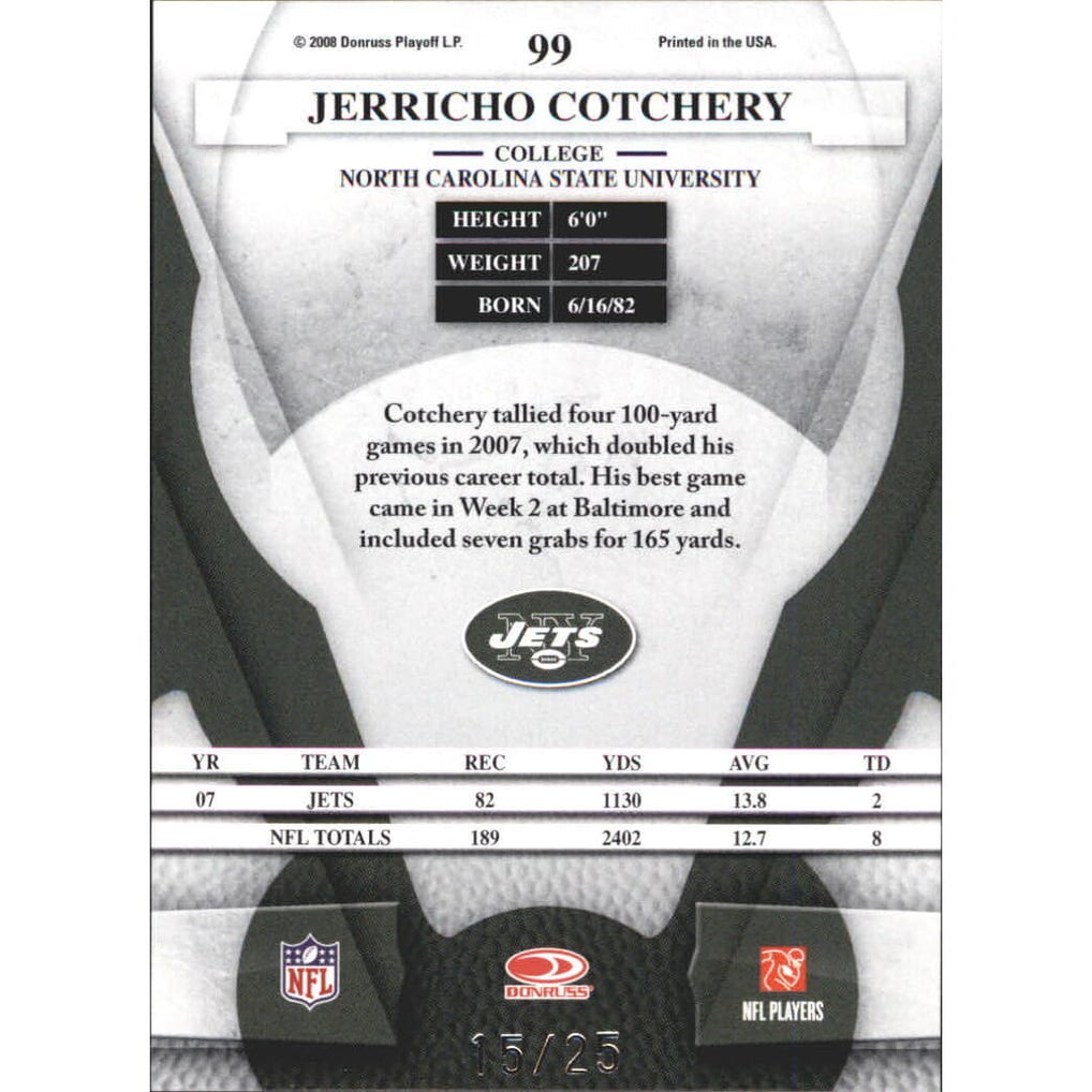 2008 Leaf Certified Materials Mirror Gold #99 Jerricho Cotchery