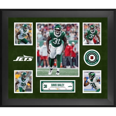 David Bailey New York Jets Fanatics Authentic Framed 20" x 24" 5-Photo Collage with a Piece of Game-Used Football - Limited Edition of 500