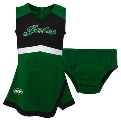 New York Jets Girls Toddler Outerstuff Cheer Captain V-Neck Dress with Bloomers Set - Green