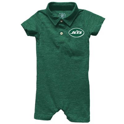New York Jets Wes & Willy Infant Short Leg Cloudy Yarn Polo Romper - Green