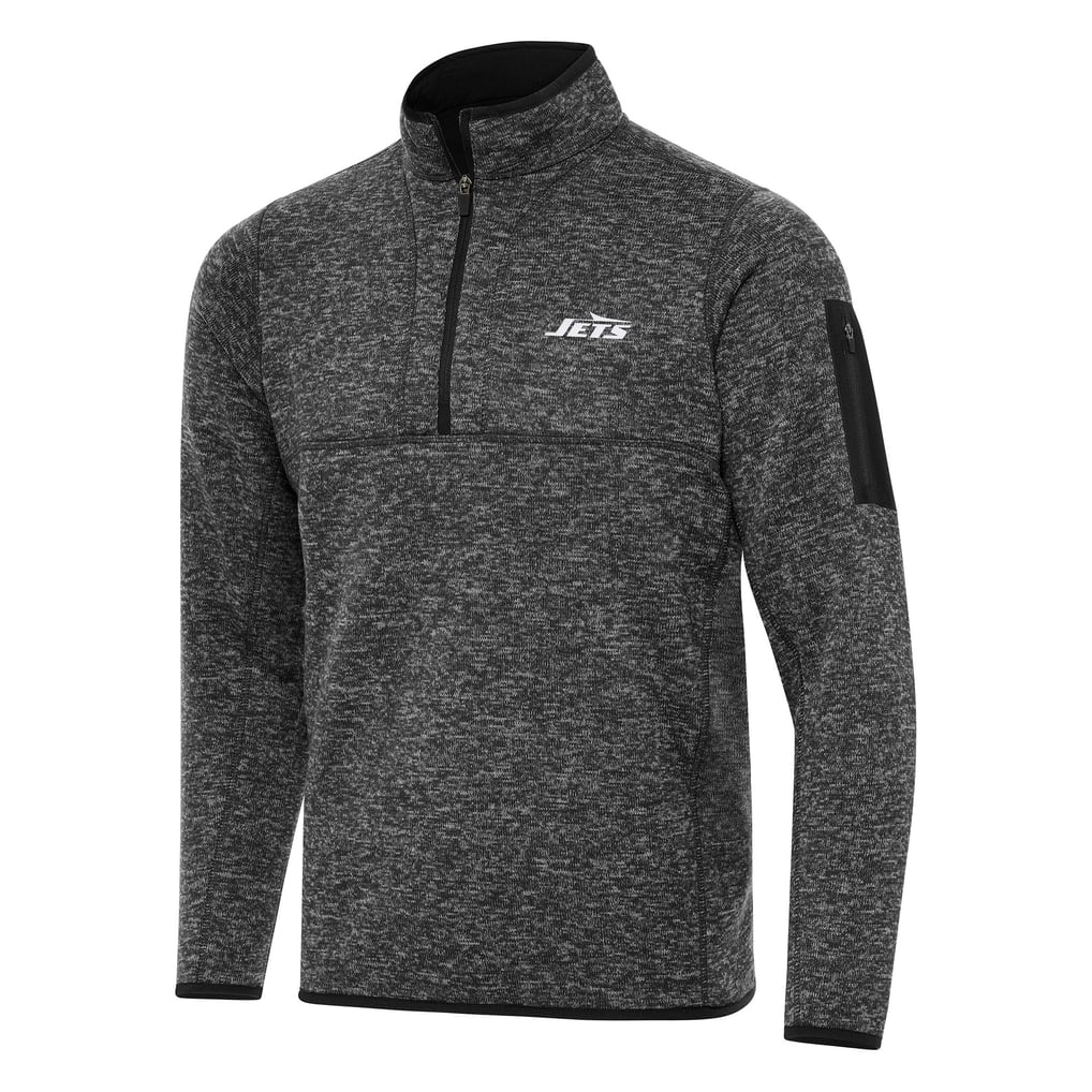 New York Jets Antigua Fortune Quarter-Zip Pullover Jacket - Heather Black
