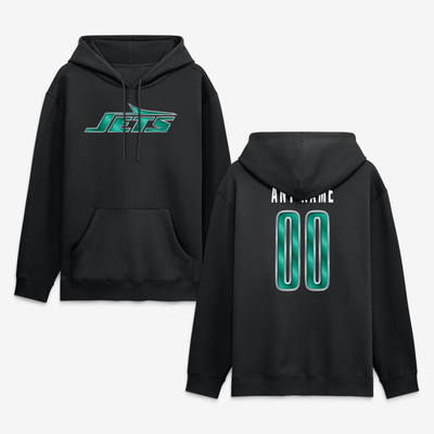 New York Jets Big & Tall Metallic Mascot Personalized Name & Number Hoodie - Black