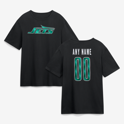 New York Jets Big & Tall Metallic Mascot Personalized Name & Number T-Shirt - Black